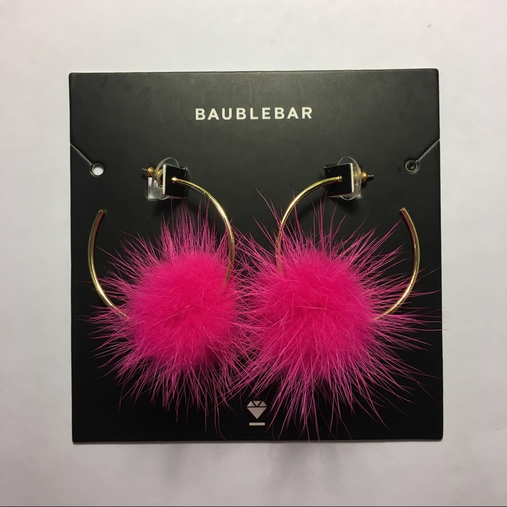 NWT Fifi pompom hoop earrings
